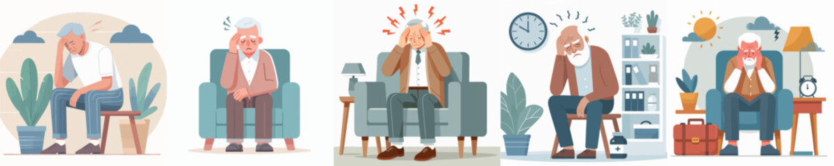 vector grandfather having a headache