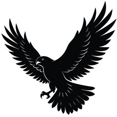 Black Silhouette of an Eagle Flying with Wings Spread Outward - Vector Graphic