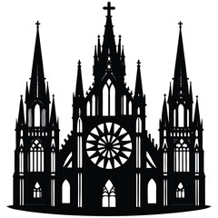 Fototapeta premium Gothic Cathedral Silhouette Vector Illustration: Church Architecture Design Element