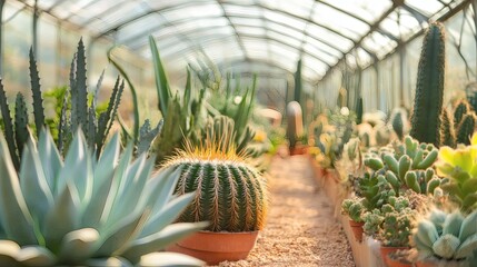 Greenhouse cacti succulents sunlight botany garden