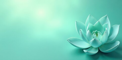 Obraz premium Pastel green backdrop with delicate teal blue lotus flower pattern Perfect for wellness, spa, or yoga concept , background, calming, yoga