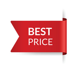 Corner or ribbons icon. Product red banner, price shopping tag. Promotion sale badge, special offer sticker. Discount and price offer concept. Vector sticker template