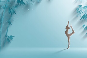 Woman in Yoga Pose with Bamboo