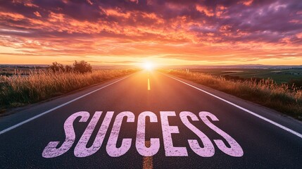 Road to Success, A Journey Towards Achievement Under a Beautiful Sunset