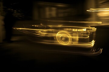 Light painting of an old film camera with glowing light leaks vintage photography theme