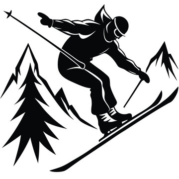 black skier skiing down mountain clip art preview