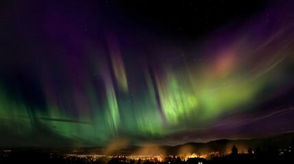 Fototapeta premium Aurora borealis northern lights scenic night sky landscape astrophotography travel destination 100 characters