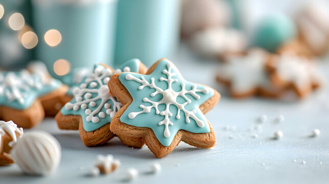 Light Blue and White Icing Star Shaped Christmas Cookies
