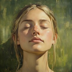 Serene Portrait of a Young Woman with Closed Eyes in Natural Light