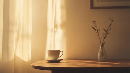 Morning Light on Coffee Cup and Minimal Vase