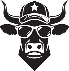 cow clipart silhouette, cow head icon, cow head white sunglass clipart silhouette vector