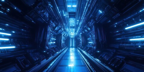 Dark blue futuristic tunnel