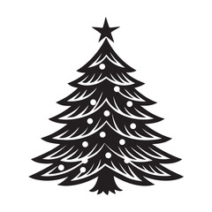 Christmas tree silhouette black and white vector illustration