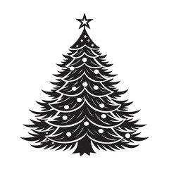 Decorated Christmas tree logo black and white vector design