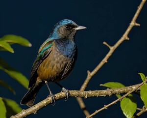 Naklejka premium Vibrant Blue-and-Green Bird Perched on Branch