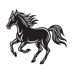 Running horse silhouette bold line vector illustration black and white