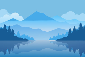 mountain landscape with lake and mountains