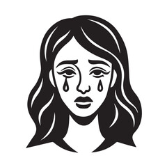 Tearful woman minimal line vector icon black and white