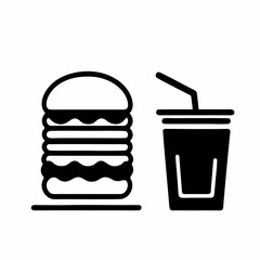 Black burger and drink vector, fast food icon