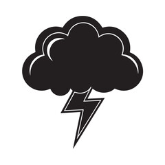 Fototapeta premium Cloud with lightning silhouette icon black and white vector