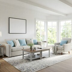 Frame mockup, ISO A paper size. Living room wall poster mockup. Interior mockup with house background. Modern interior design. 3D render