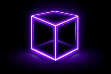 Glowing Purple Cube Abstract - A vibrant purple neon cube glows against a black background, creating a modern and abstract perfect for technology or design projects