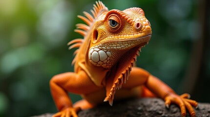Fototapeta premium Vibrant Iguana Captured in Splendid Detail Against Lush Green Background