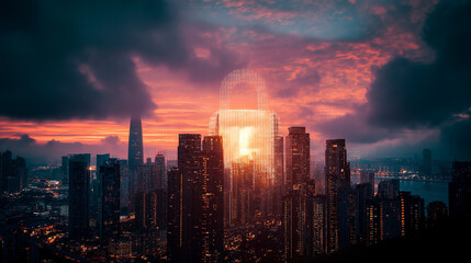 Fototapeta premium Cybersecurity threats and regulations in urban environments a visual exploration of future challenges