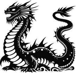 Japanese-Inspired Leviathan With Elegant Dragon Features Emerging From Stormy Sea Waters