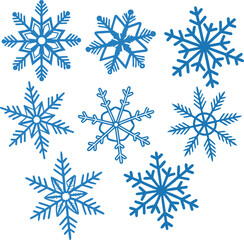 Fototapeta premium Vector set of blue snowflakes, a cold winter Christmas pattern design