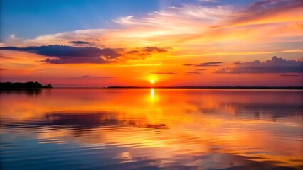 Fototapeta premium A Simple Sunset Over a Calm Body of Water with Reflection 