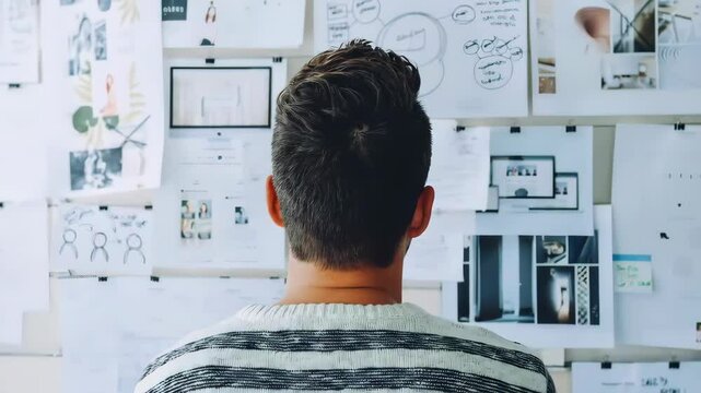 man looking at moodboard