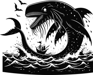 Deep Sea Leviathan Battle Scene – Mythical Beast Combat in Abyssal Waters