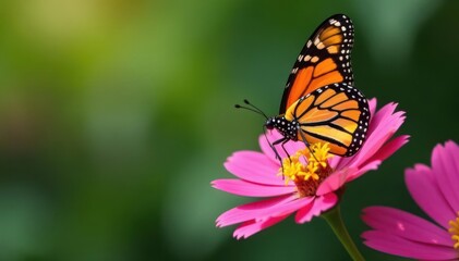 Naklejka premium Vibrant monarch & swallowtail butterflies on pink , spring, illustration