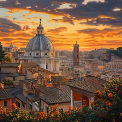 Obraz premium Rome: Sunrise over roofs.