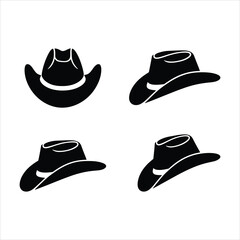 Cowboy Hat Silhouette Vector Set, Black Western Headwear Icons for Rodeo and Country Style Designs