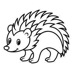 Cute cartoon hedgehog outline illustration forest animal black and white line art design