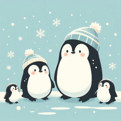penguins on the snow