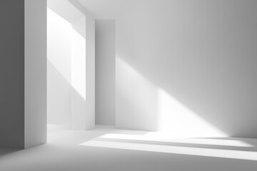 Modern, minimalist interior space bathed in sunlight