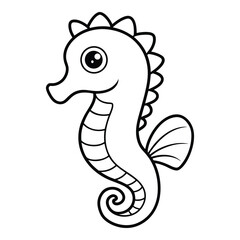 Fototapeta premium Cute cartoon seahorse outline illustration for childrens coloring book and educational resources
