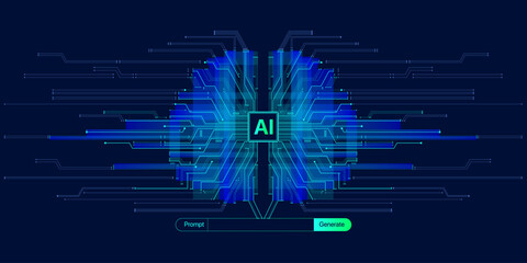 Illustration of abstract stream information. Generate image, video from prompt concept. Big data, technology, AI, data transfer, data flow, generative ai, large language model, ai brain background