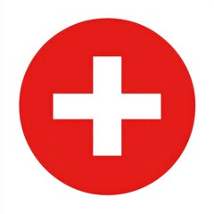 Fototapeta premium White Health Cross Emblem in Vibrant Red Circle Symbolizing Emergency Aid and First Response