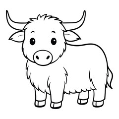 Fototapeta premium Cute cartoon yak outline vector illustration for coloring books and educational materials
