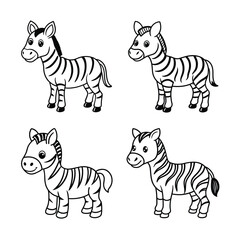 Obraz premium Cute cartoon zebra collection black and white line art animals for children coloring pages