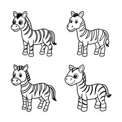 Obraz premium Cute cartoon zebra set outlines for coloring or design projects animal illustration