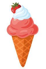 Eis Erdbeereis mit Sahne und Erdbeere
