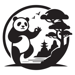 create a panda Silhouette Vector with white