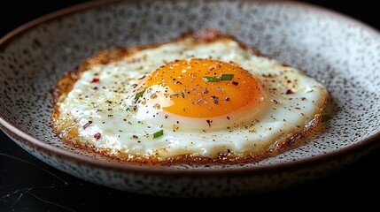 Fried egg on a plate, close-up, breakfast, food