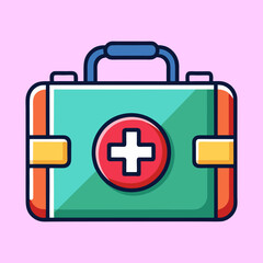 Obraz premium Stylized Illustration of a Teal and Red First Aid Kit with Blue Handle