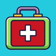 Obraz premium Stylized first aid kit icon with a cross on a blue background